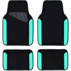 Waterproof Universal Fit Car Floor Mats, Teal Car Mats Fit for SUV,Vans,sedans, Trucks,Set of 4pcs Car Carpet for Women(Black with Mint)