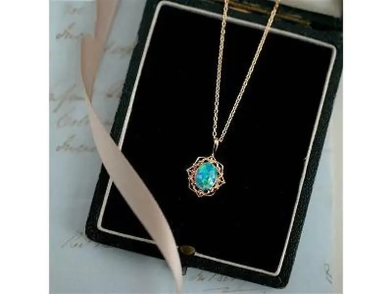 Blue Opal Oval Birthstone Necklace,925 Sterling Silver Opal Gemstone Necklace