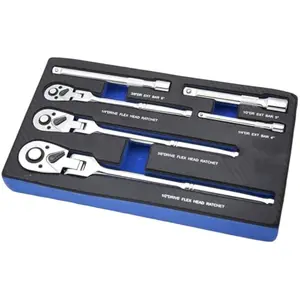 6-Piece Flex Head Ratchet Set, 1/4 3/8 1/2 Inch Drive, 72-Tooth 180° Swivel Head with Quick-Release, Includes Extension Bar & EVA Storage Case for Auto & DIY Repairs