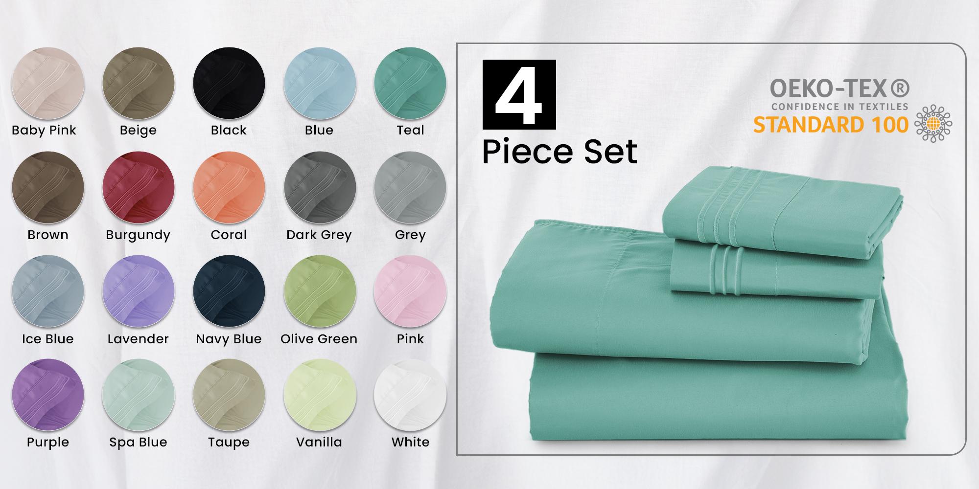 Hannah Bedding 4-Pc Solid Bed Sheet Set – Brushed Microfiber Luxury Bedding,16" Deep Pocket Fitted Sheets & Embroidered Pillowcases, Fade & Wrinkle Resistant, All-Season Soft & Cozy Sheets – Premium Quality Bedding Set