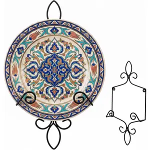 9–13 Inch Wall Plate Hanger, Decorative Metal Scrollwork Plate Holder for Display, Wall Mounted Vertical Black Wire Plate Rack