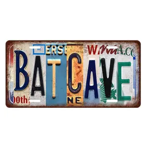 Vintage Metal Room Decorative Signs, License Plate Wall Decor Art, Bat Cave Metal Tin Sign，Man Men Cave Poster, 6×12inches, As Merch Decorations for Movies or Anime, They Can Also be used as Birthday Gifts or Collectible