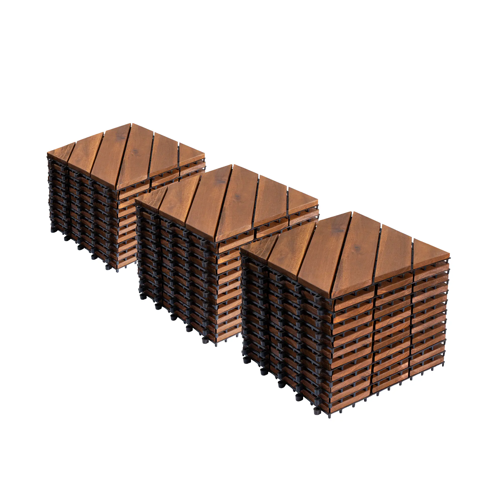 Interlocking Deck Tiles Diagonal Pattern, 12" x 12" Acacia Wood Tiles for Patio, Waterproof, All-Weather Outdoor Decking for Garden, Pool, Balcony, Floor Tiles Click-Parquet, Modular Panels Click-Parquet