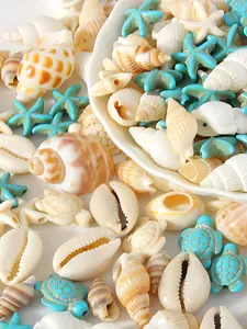 65pcs Beach-Inspired Charm Set, Natural Shell Starfish Turtle Pendants, DIY Jewelry Making Supplies, Ocean-Themed Accessories