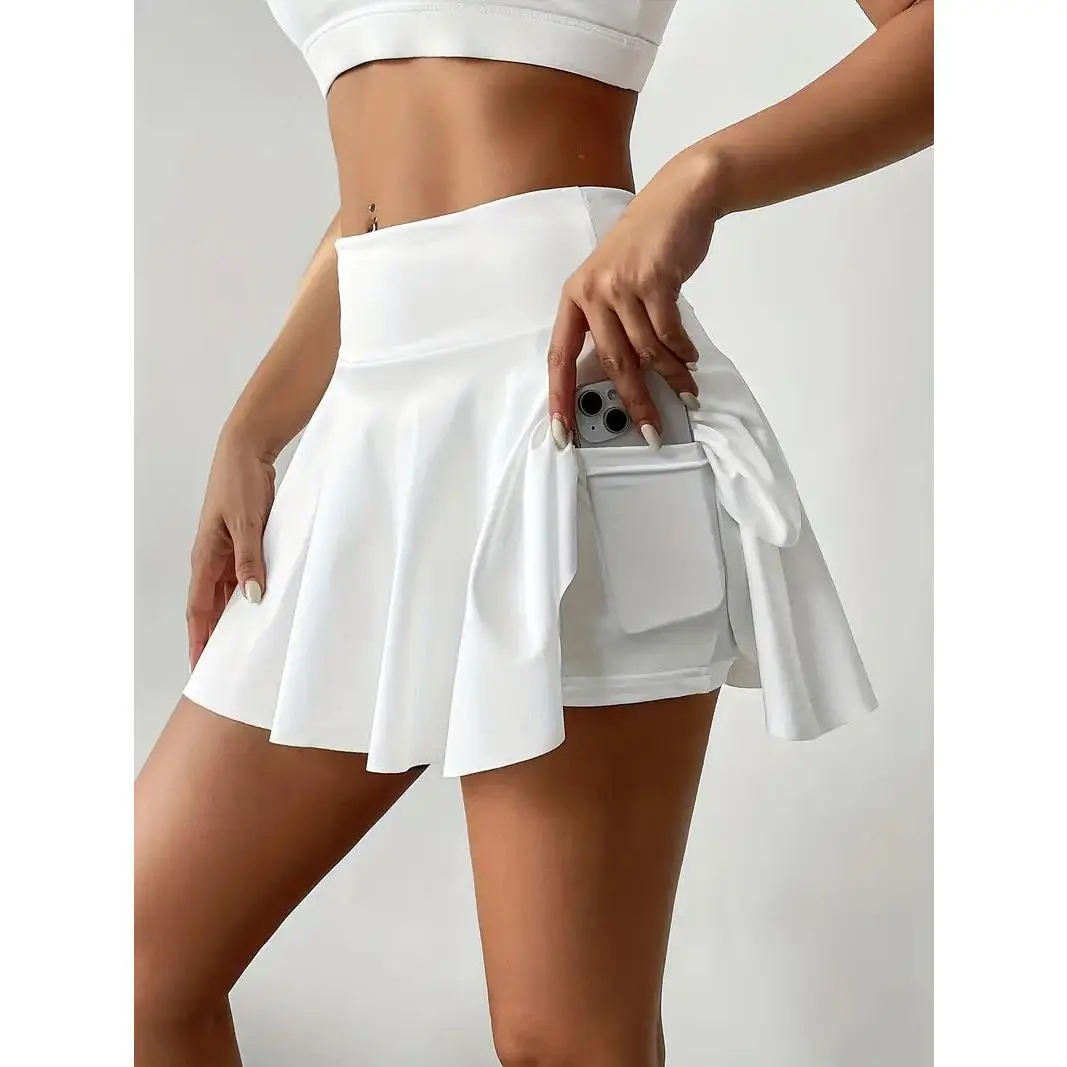 Cross-Border European And American Foreign Trade New Popular Outdoor Sports Short Skirt With Pockets Yoga Skirt High-Waisted Tennis Skirt For Women