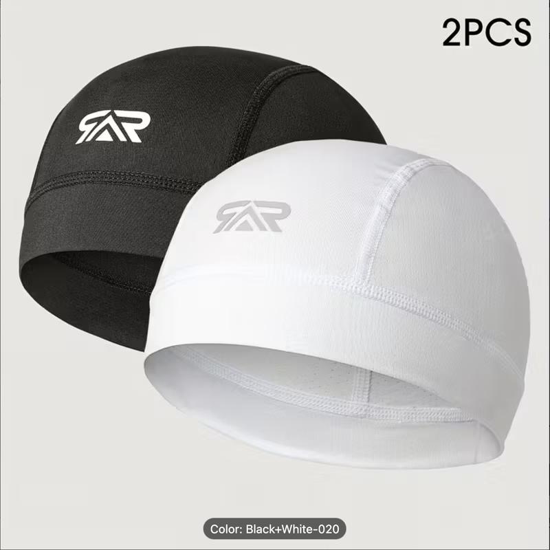 SINGBIT 2PCS High Stretch Polyamide 85% Spandex 15% Unisex Solid Color Sports Skull Cap Black White for Men Women Breathable Machine Washable