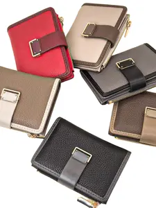 Women's Short PU Wallet, Soft Elegant Design, Fashion Patchwork Color Block, Dual Layer Zipper, Large Capacity, Multifunctional Card Holder, Perfect Gift