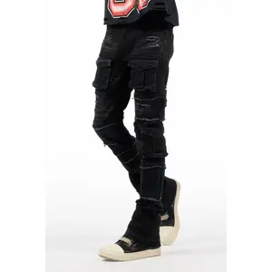 Folant Black Stacked Cargo Flare Jean