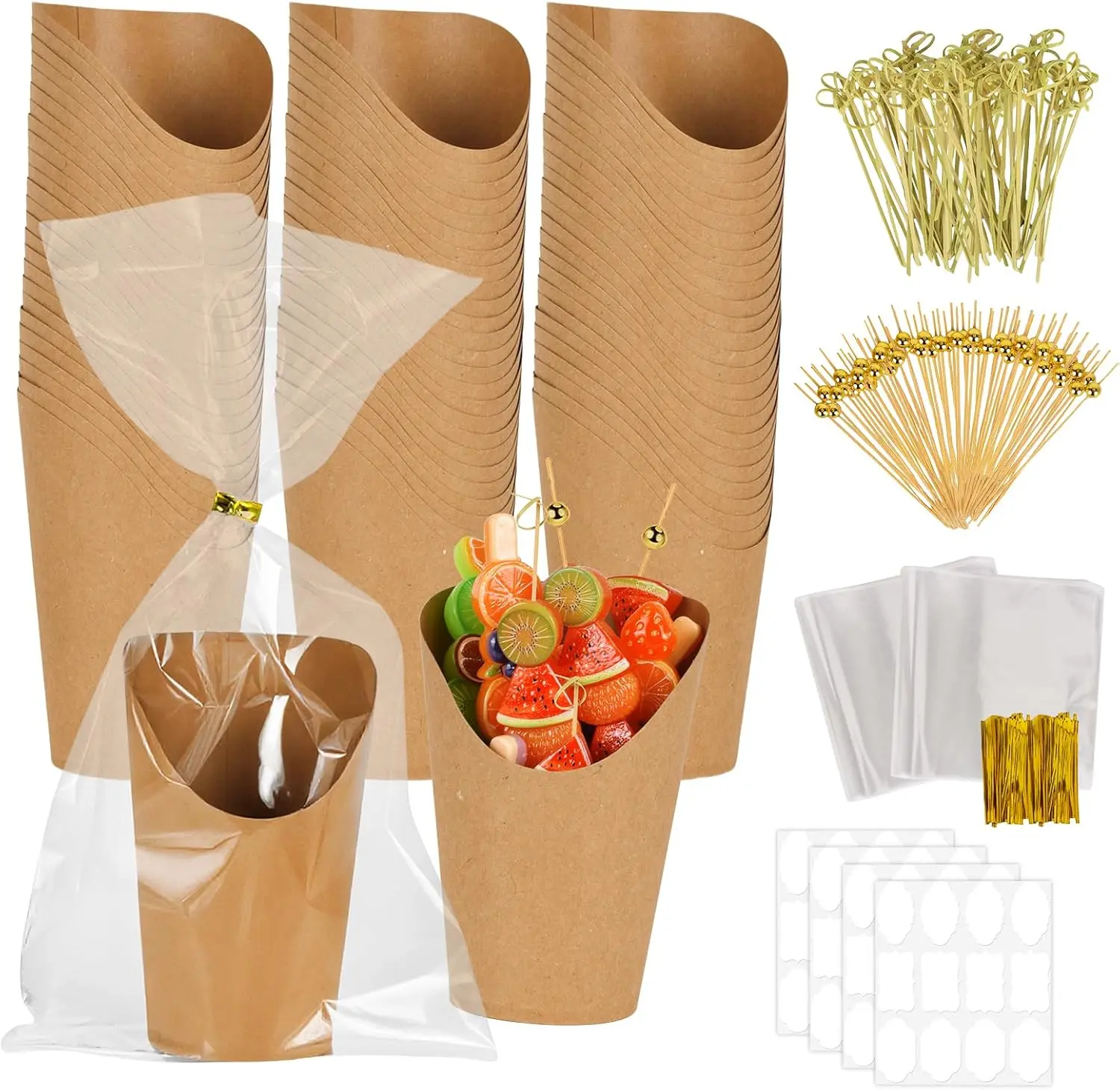 100 Set Charcuterie Cups With Sticks, 12oz, Charcuterie Cups, +200 Cocktail Selections+100 Labels+100 Bags, Mini Paper French Fry Holder, Paper Cones For Food, Roast Meat Appetizer Cups For Parties - Home Improvement.
