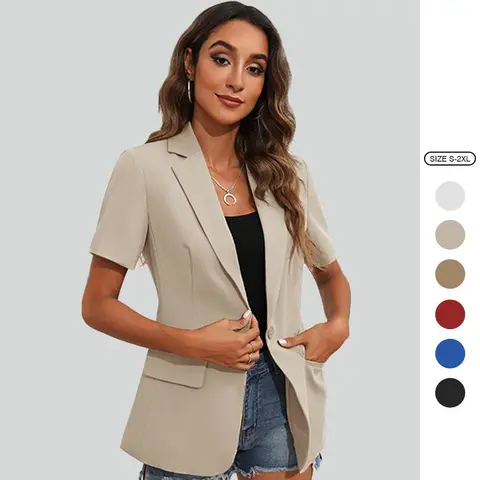 Imily Bela  Women's Short Sleeve Casual Blazer Lapel Open Front Work Office Jacket