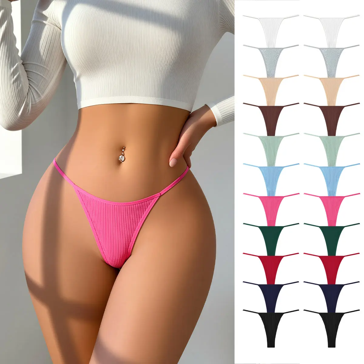 HOTCOM 11 Pack G-String Thongs for Women Cotton Panties Stretch T-back Tangas Low Rise Hipster Underwear Sexy S-XL