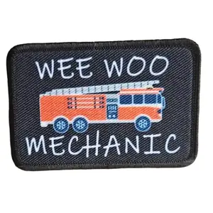 MECHANIC Wee woo mechanic fire engine firefighter EMT driver funny 2"x3" removable morale patch with hook and loop backing