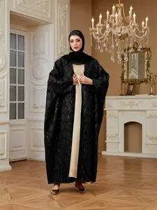 Arabian Muslim Fashion Abaya Outerwear, Loose Abayas, Long Sleeve Loose Fit Dress with Headscarf Set, Elegant Turkish Casual Style