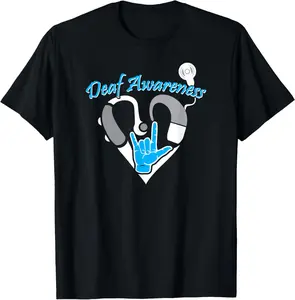 100% Cotton Deaf Awareness Hearing Aid ASL Cochlear Implant T-Shirt