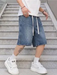 Men's Ultra-Chill Baggy Denim Jorts - Vintage Washed, Elastic Waist, Retro Skater Style Wide-Leg Menswear Bottoms, 2026 Summer Essential with Cotton Vibe for Sneakers & Tee Pairing
