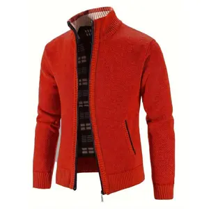 Men's Casual Knit Cardigan - Loose Fit, Zip-Up Sweater Jacket for Spring & Fall, Polyester Blend, Hand Washable