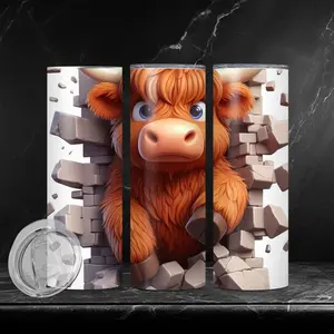 20 oz Highland cow crashing wall tumbler Bottle Lid Drinkware Water Bottles Sturdy Mug Cup Bottled