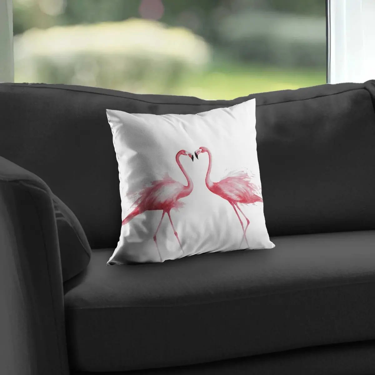 Begin Home Decor C1PC1414I02GP0 14 x 14 in. Two Pink Flamingo Watercolor Throw - Poly Twill Home Decor