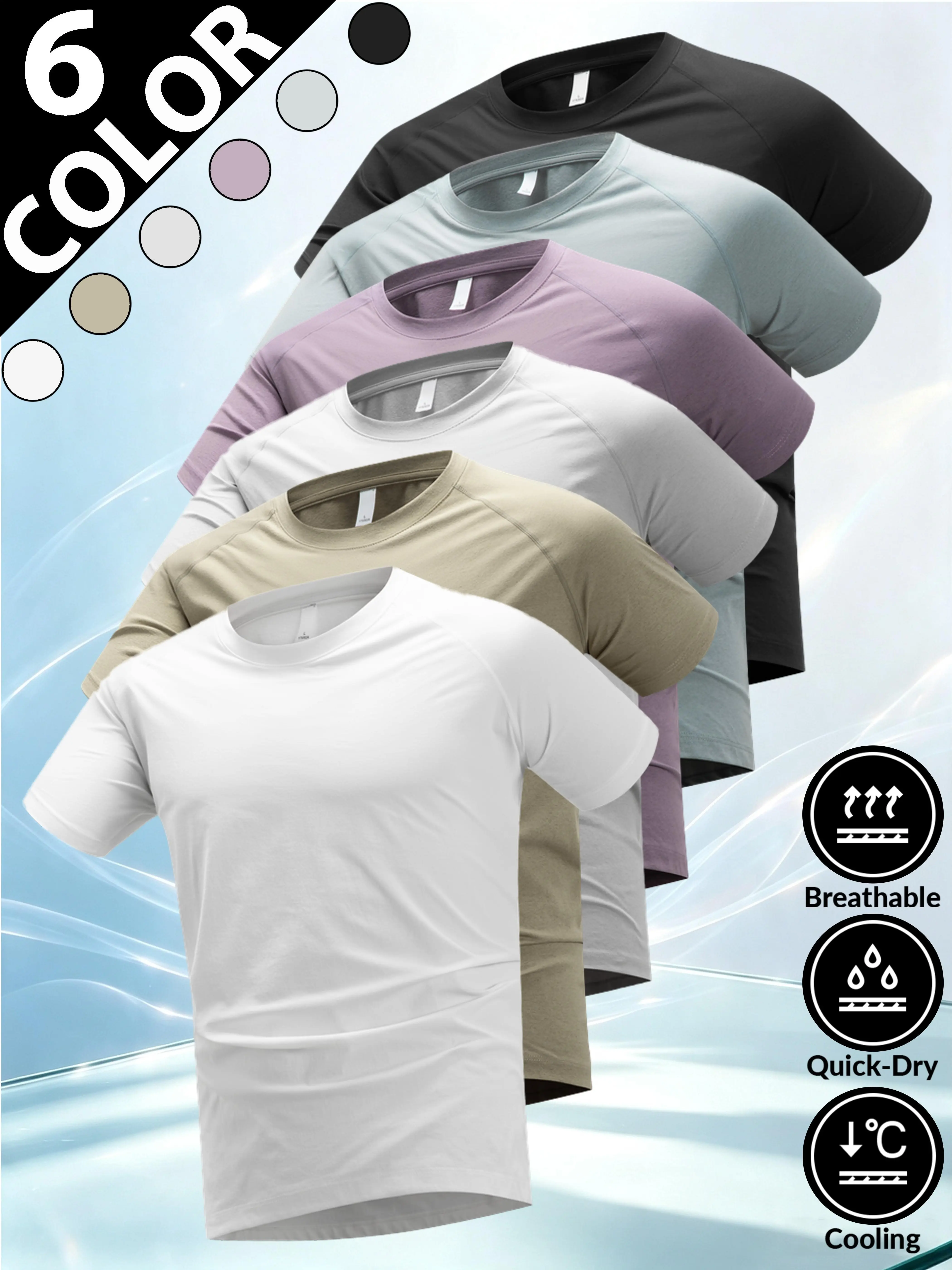 2026 Newly Upgraded Men’s Ice Silk Crew Neck Short-Sleeve T-Shirt - Elastic Fit, UV Protection, Quick-Drying, Breathable, Wrinkle-Resistant Multi-Size Medium Length Workout Wear for Summer Daily Use, Polyester Clothes