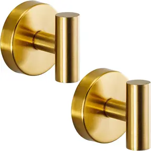 Suction Cup for Shower - Reusable for Towels, Robes & Loofah - No-Mounting on,,,,Mirrors,Tile & Non-Porous Surfaces (2, Brushed Gold)
