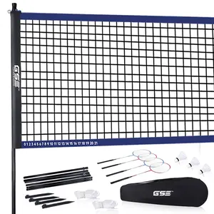 GSE Portable Badminton Complete Set with Net, 4 Rackets, 3 Shuttlecocks, and Carry Bag. Perfect for Backyards Parks Lawns and Beaches