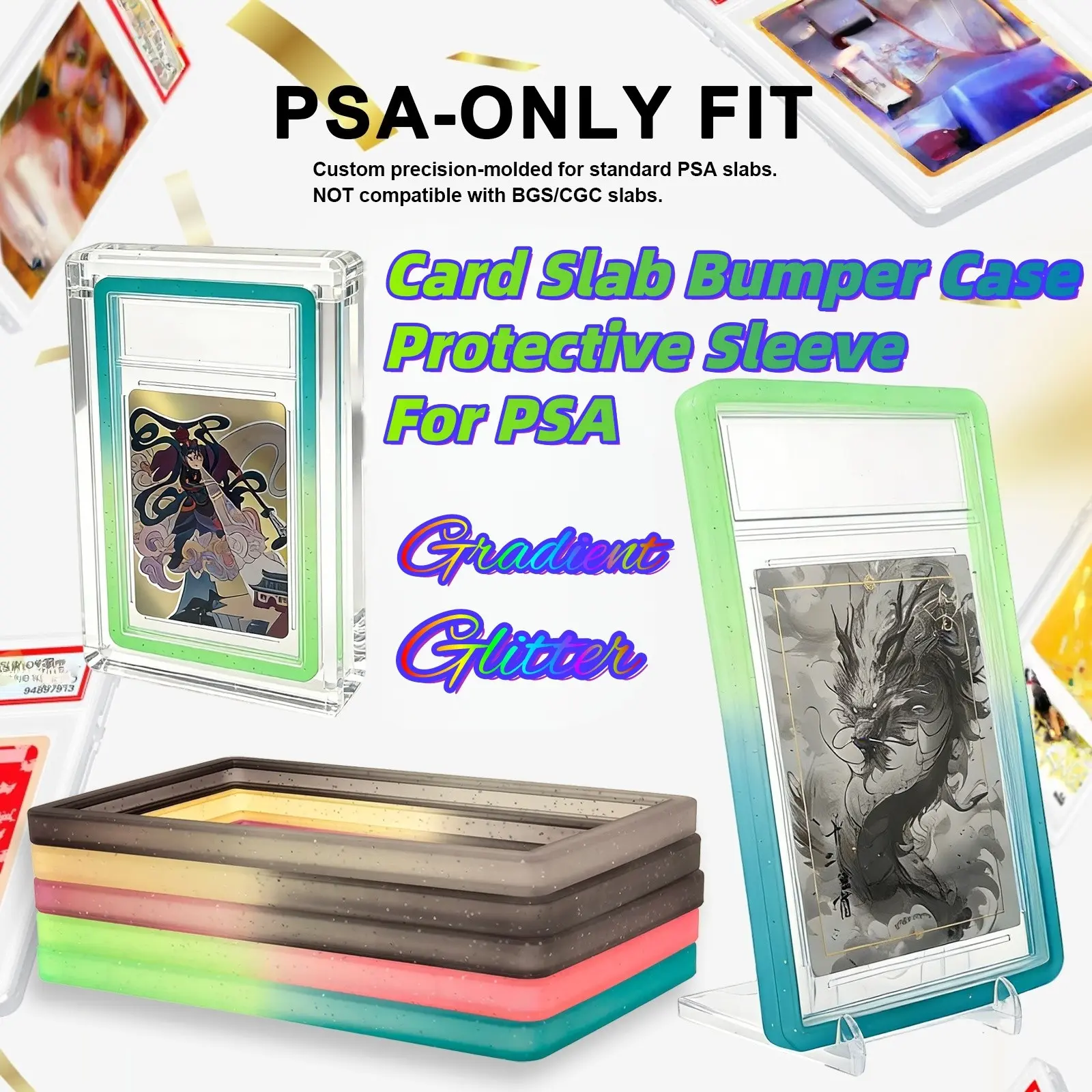 1pc For PSA Graded Card Bumper Guard Frame TPU Slab Protector, Glitter, Rating Card Protective Sleeve, 1pc For PSA Graded Card Bumper Guard Frame TPU Slab Protector, Glitter, Rating Card Protective Sleeve,