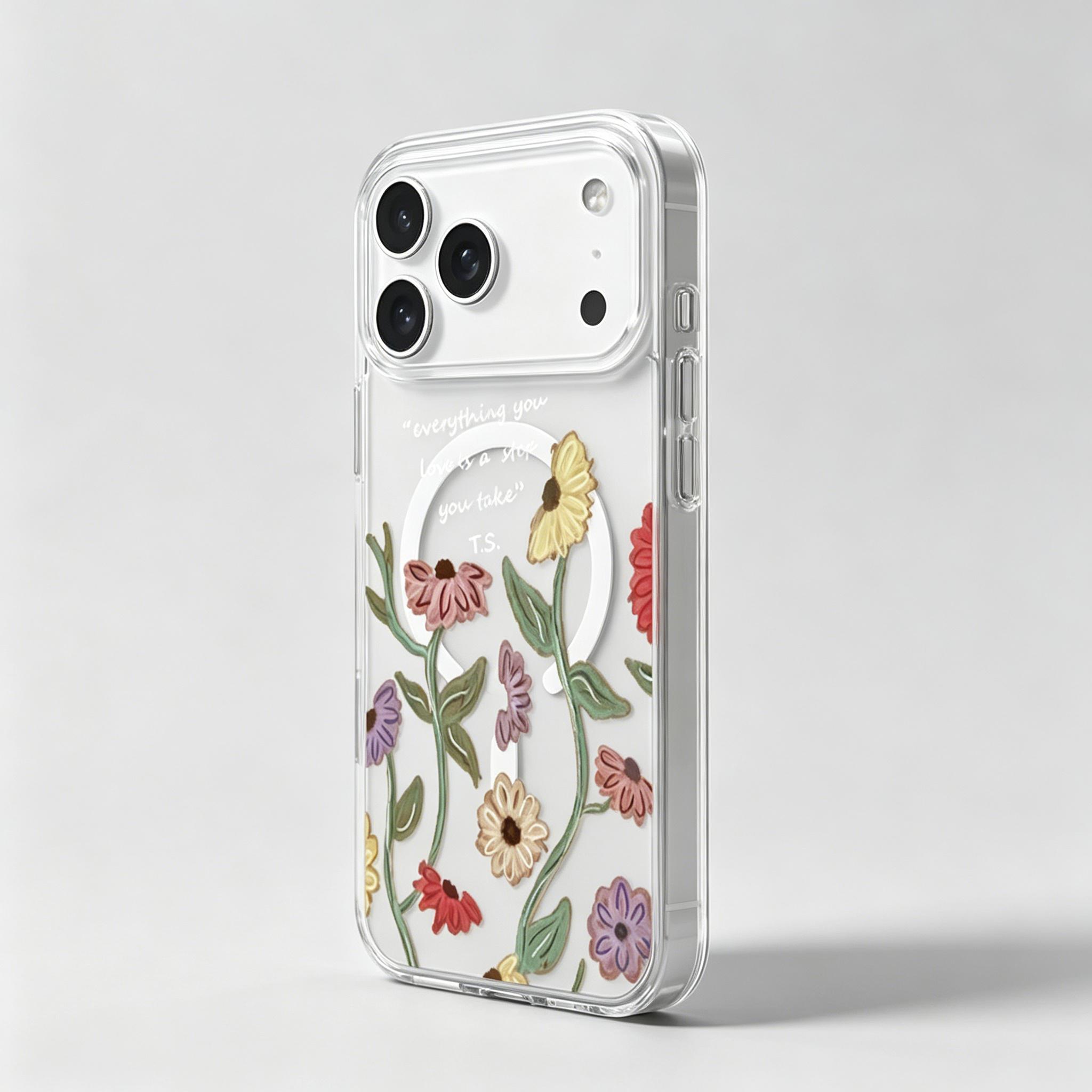 Flowers Eras Tour iPhone 17/16/15/14/13/12 Pro Max Magnetic Phone Case. Durable and sturdy, featuring the theme of the world tour album. Made of beautiful polycarbonate TPU material, providing comprehensive protection.
