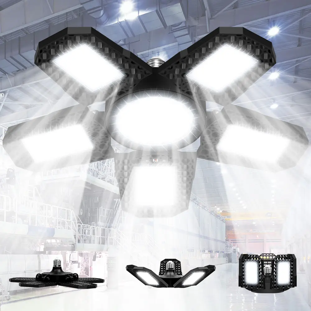 E26/e27 LED Garage Light, Foldable Fan Blades, Adjustable Panel, Indoor Ceiling Lamp, Ac100-277v, 216/180/108 Leds, Safety Lighting