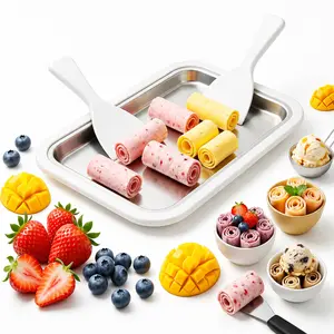 Rolled Ice Cream Maker, Ice Cream Roll Maker for Kids, Frozen Yogurt Maker with 2 Scrapers, DIY Soft Serve, Sorbet, Gelato & Slushie Maker for Home Kitchen