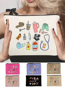Nurse Series Makeup Bag, Multi-Functional Large Capacity Washbag, Travel Essentials, Stores Masks, Syringes, Gloves, Stethoscopes, Perfect Gift for Nurses, Cosmetic Pouch