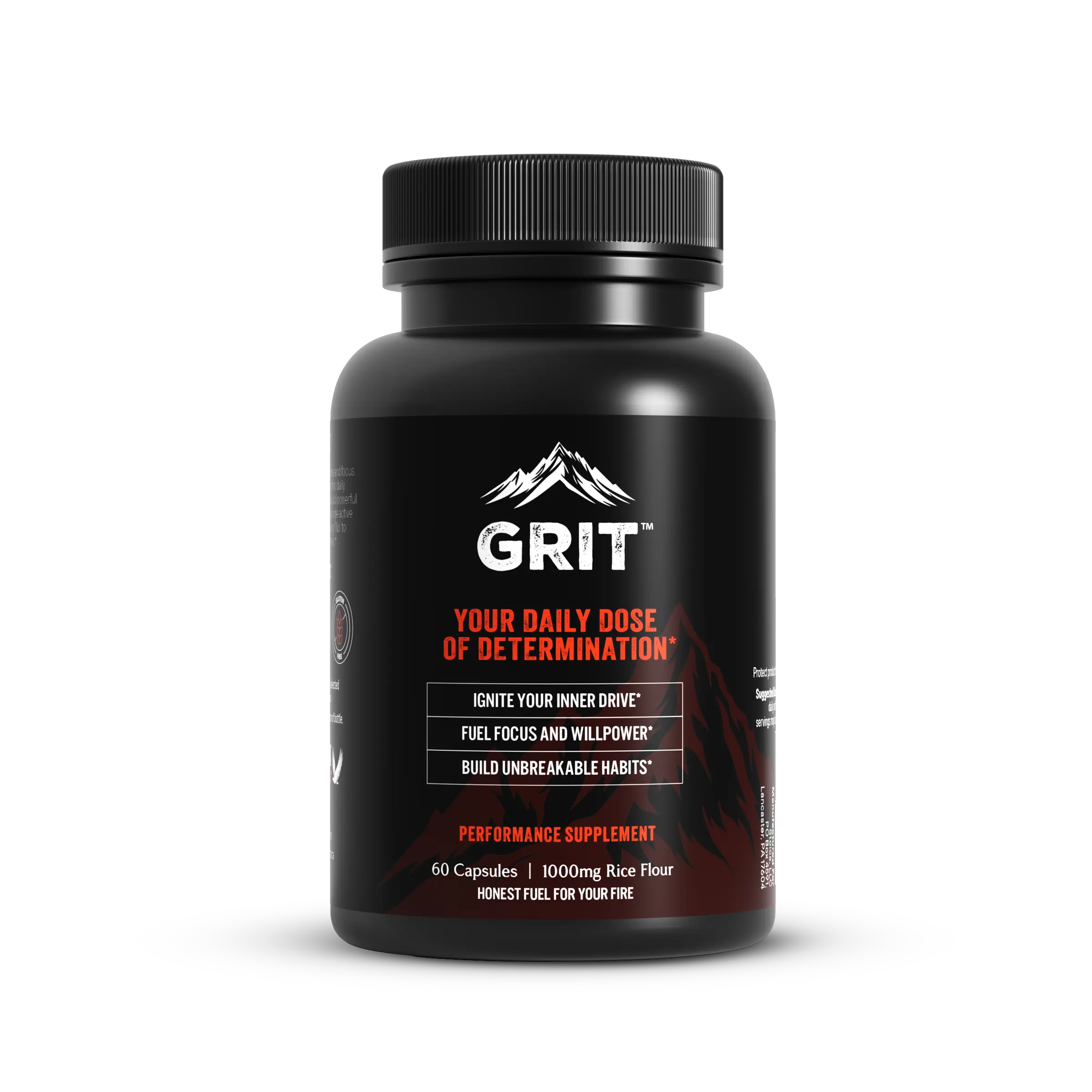 GRIT - Your Daily Dose of Determination | 1000mg Rice Flour | 60 Capsules | Build Unbreakable Habits & Focus