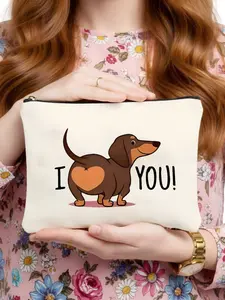 1Pcs Funny Dachshund Makeup Bag, Makeup Storage Bag, Cute Dog Cosmetic Pouch, Canvas Zipper Organizer For Travel, Pet Lovers Gift, Lightweight Toiletry Bag For Women, Girls, And Students