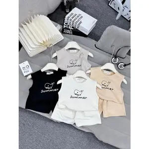 Minimal Dolphin Graphic Sleeveless Outfit Set – Soft Cotton Matching Set, Lightweight Summer Casual Two Piece, Aesthetic Comfy Daily Wear