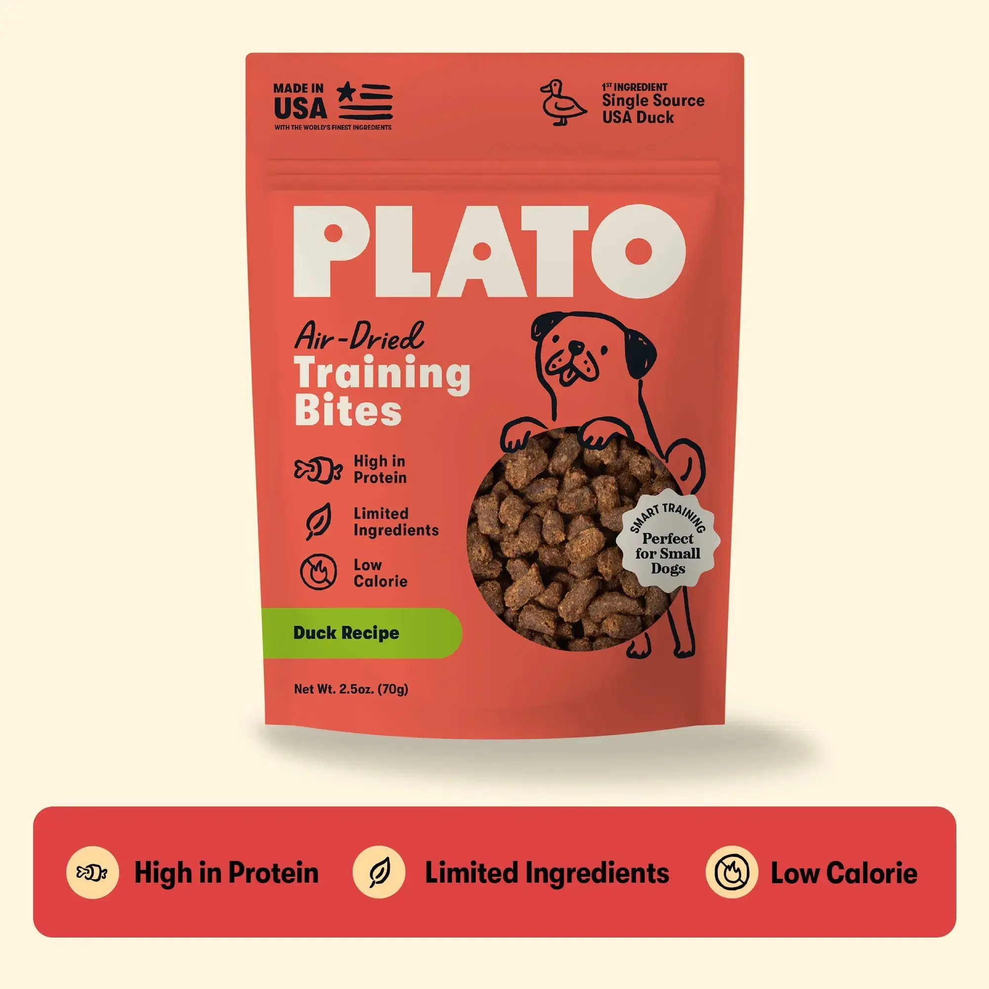 Plato Duck Recipe Grain-Free Dog Training Bites - Bite-Sized Natural Dog Treats with Real Meat, Digestive Aid, Made in the USA