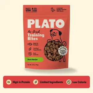 Plato Duck Recipe Grain-Free Dog Training Bites - Bite-Sized Natural Dog Treats with Real Meat, Digestive Aid, Made in the USA