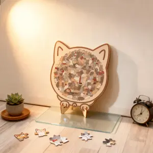 1 Piece Cat Shaped Wooden Irregular Puzzle, Wooden Jigsaw Puzzle, High Difficulty Irregular Pieces + Cat Face Design, Suitable for Parent-child Interaction, Adult Stress Relief, Desktop Decoration, Gift for Cat Lovers, Birthday Gift