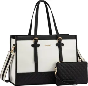 LOVEVOOK Women’s Laptop Tote Bag 15.6 Inch – Large Capacity Canvas Work Bag with Clutch Purse, Office & Travel Handbag