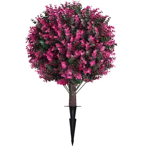 Artificial Eucalyptus Hedge Ball Tree, UV Protection Fake Plants, 22 Inches, Outdoor Garden Decor, Includes Ground Pins