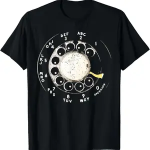 Men's Vintage Rotary Phone Dial Pattern T-Shirt-100% Cotton,Comfortable Short Sleeve Crew Neck,Perfect for Summer Outdoor Activities and Casual Wear,Casual Style,graphic tee Breathable Clothes Fabric Menswear, Valentine's Day Gift.