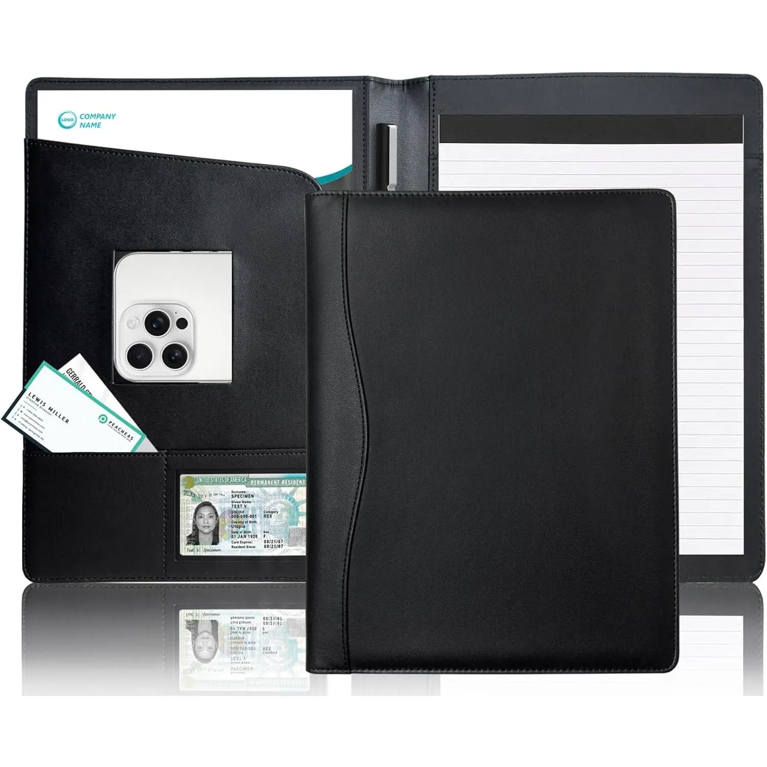 Padfolio Portfolio Folder PU Leather Binder Interview Legal Organizer with Business Card Holder Business Portfolio A4 Notepad Holder for Women and Men (Black) - TikTok Shop Padfolio Portfolio Folder PU Leather Binder Interview Legal Organizer with Business Card Holder Business Portfolio A4 Notepad Holder for Women and Men (Black) - TikTok Shop