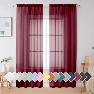 Simplebrand Red Sheer Curtains 84 Inches Long, Light Filtering Rod Pocket Solid Color Window Sheer Curtain Panels, Elegant Curtains & Drapes for Living Room, Bedroom 2 Panels (Burgundy, 42" W X 84" L)
