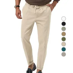 2025 New Business Casual Men's Pants New European And American Loose Large Size Elastic Waist Versatile Color Sports Quick-Dry Stretch Golf Work Pant Cotton Fabric