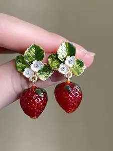 Cute Strawberry Design Dangle Earrings, Fashionable Jewelry for Women, Daily Clothing Decor, Trendy All-match & Exquisite Jewelry for Birthday Gift