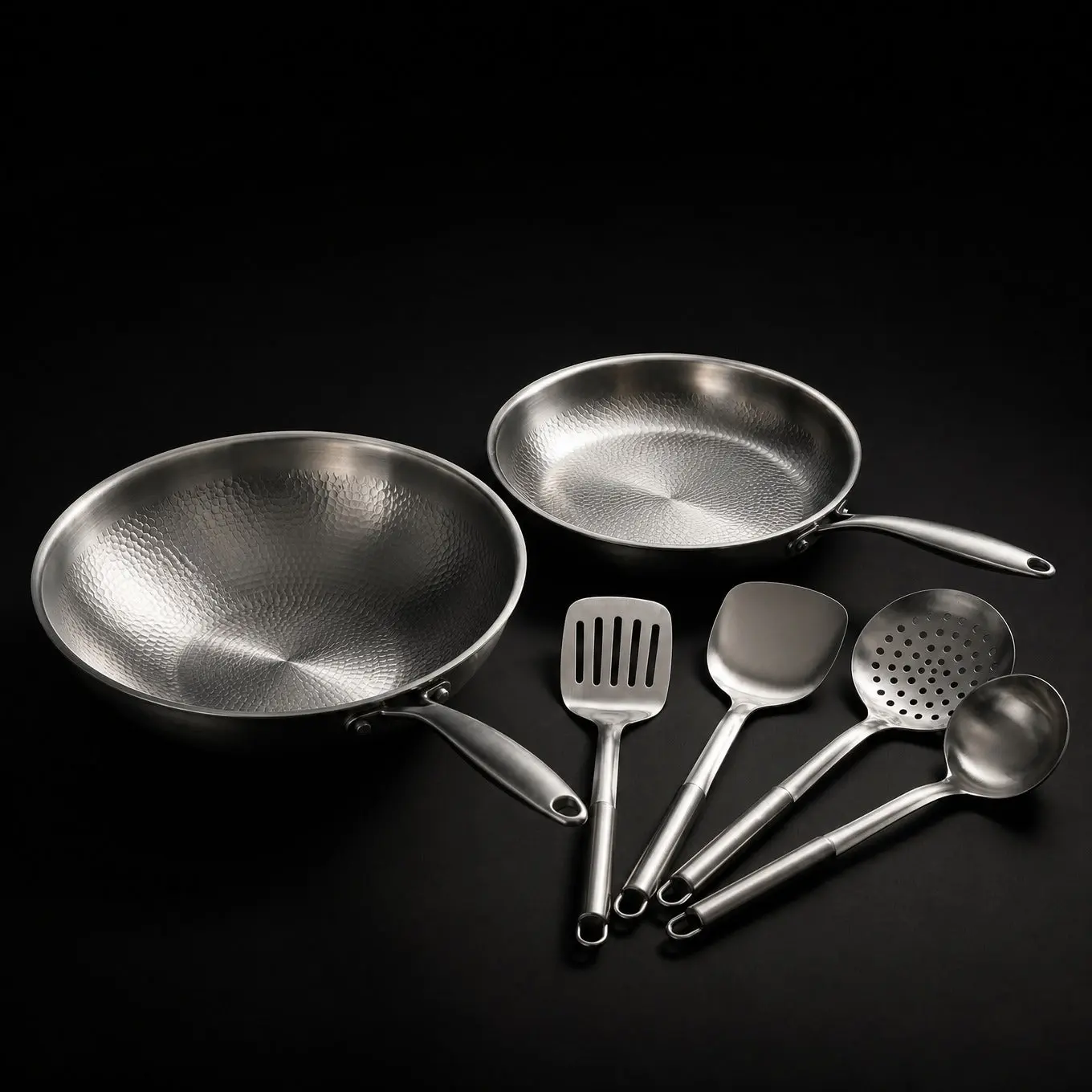 Hand-Hammered Titanium Wok & Fry Pan (10 Inch) with Utensils