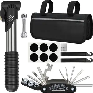 Bike Tool Bag Set - 16-in-1 Hex Wrench, Mini Air Pump, Tire Patch Lever Repair Kit, Portable Cycling Emergency Tools for MTB BMX Road Bicycle