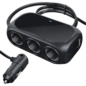 3-Socket Car Cigarette Lighter Splitter Adapter, 2 USB Splitter Extender [120W] [12V/24V] [3.1A Dual USB Car Charger] [Black] for Device with Emergency Warning Light