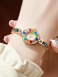 1 piece of bracelet style women's watch, fashionable gradient rainbow light luxury women's watch, oval bracelet watch for women