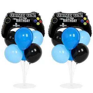 Video Game Party Balloon Stand Kit Game Handle Foil Balloons, Blue & Black Centerpieces