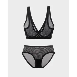 Eby Bra Sheer Bra & Panty Set - Black