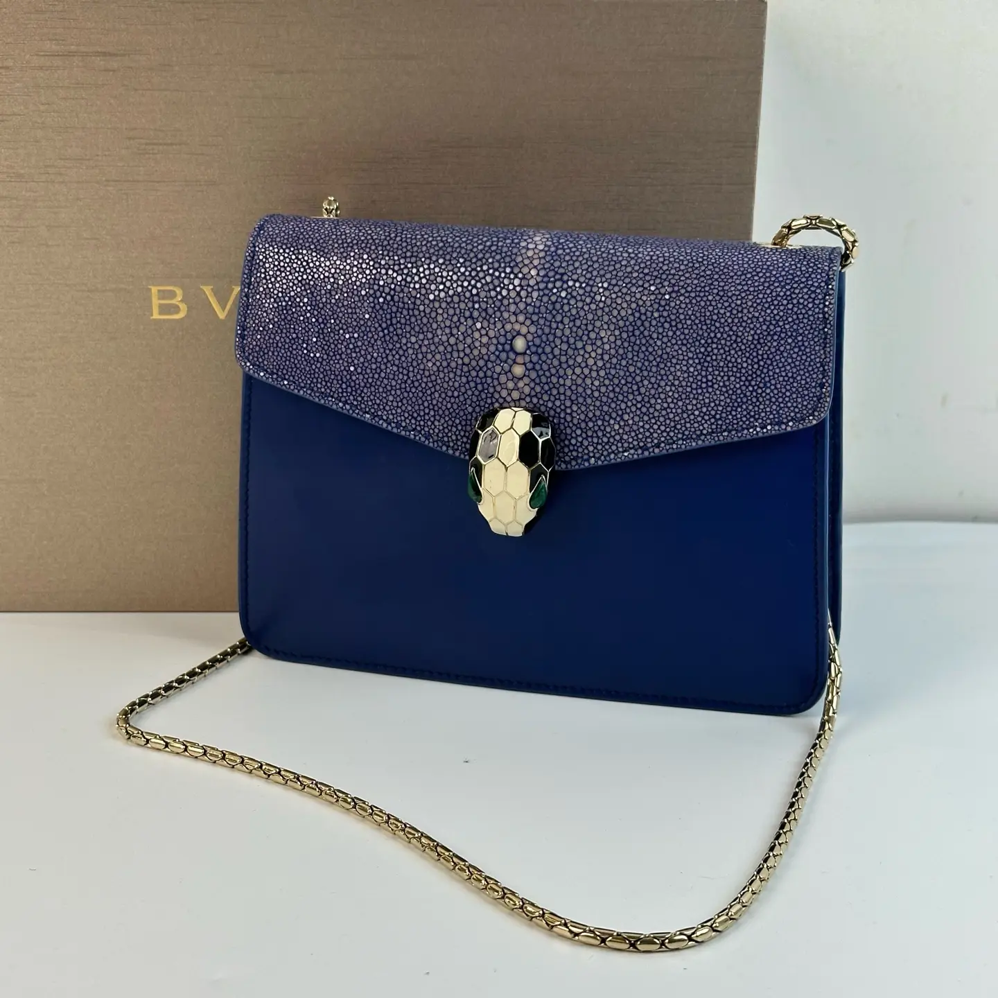 Pre-owned Bvlgari Serpenti Forever Stingray & Calfskin WOC Crossbody Wallet Bag									